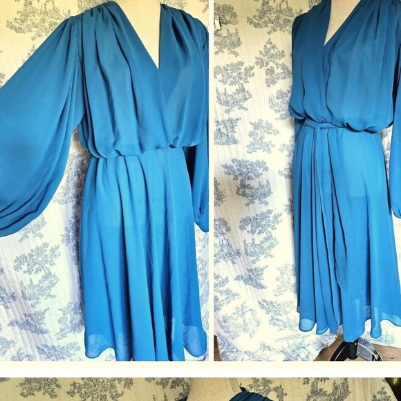 Size S to M Vintage 1980s Algo Sheer Balloon Sleeve Midi Dress - Picture 3 of 5